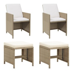 vidaXL Sillas de jardín con taburetes 2 unidades ratán sintético beige
