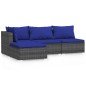 vidaXL Set de muebles de jardín 4 pzas y cojines ratán sintético gris vidaXL Set de muebles de jardín 4 pzas y cojines ratán sintético gris