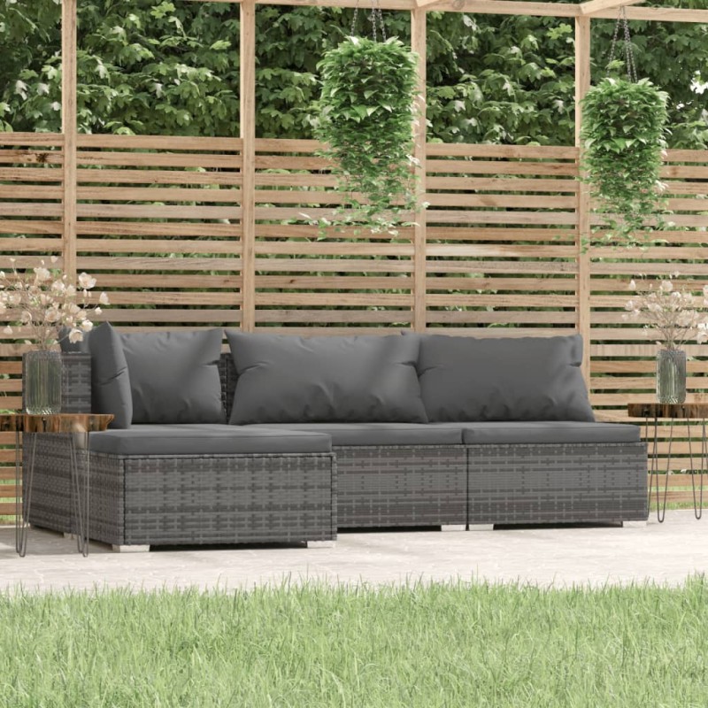 vidaXL Set de muebles de jardín 4 pzas y cojines ratán sintético gris vidaXL Set de muebles de jardín 4 pzas y cojines ratán sintético gris