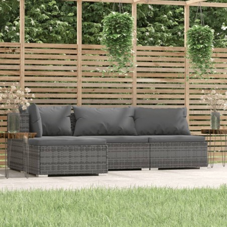 vidaXL Set de muebles de jardín 4 pzas y cojines ratán sintético gris