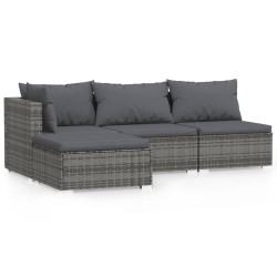 vidaXL Set de muebles de jardín 4 pzas y cojines ratán sintético gris