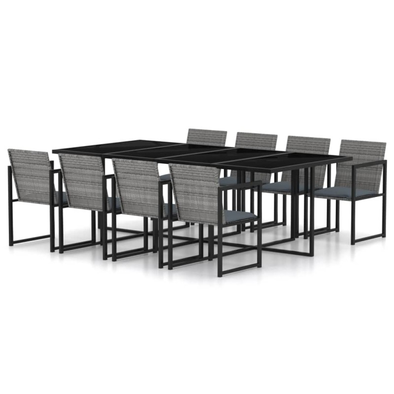 vidaXL Set de comedor de jardín 9 pzas y cojines ratán sintético gris vidaXL Set de comedor de jardín 9 pzas y cojines ratán sintético gris