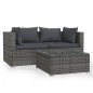 vidaXL Set de muebles de jardín 3 pzas y cojines ratán sintético gris vidaXL Set de muebles de jardín 3 pzas y cojines ratán sintético gris
