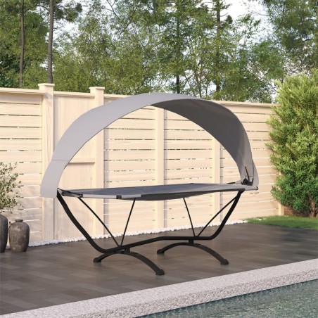 vidaXL Tumbona de jardín con dosel de acero y tela oxford gris