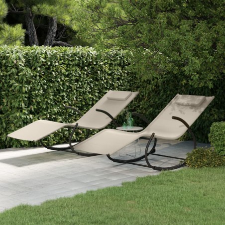 vidaXL Tumbona mecedora 2 unidades de acero y textilene crema