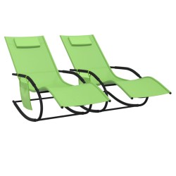vidaXL Tumbona mecedora 2 unidades de acero y textilene verde
