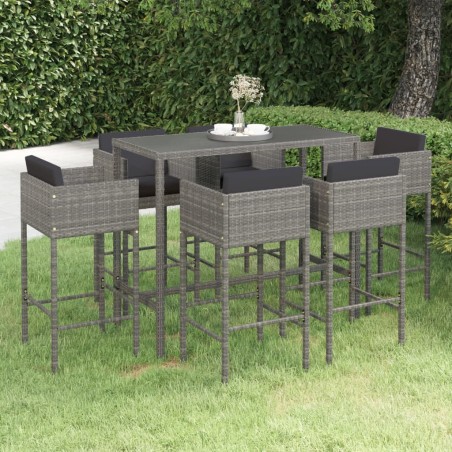 vidaXL Set muebles de bar jardín 7 pzas y cojines ratán sintético gris