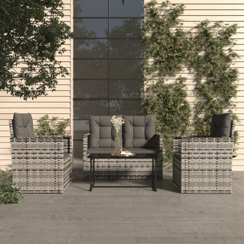 vidaXL Muebles de jardín con cojines 4 piezas ratán sintético gris vidaXL Muebles de jardín con cojines 4 piezas ratán sintético gris