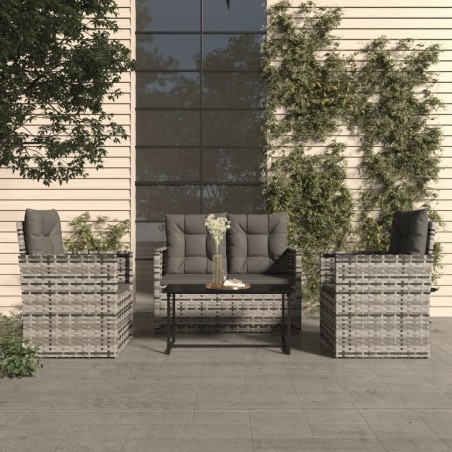 vidaXL Muebles de jardín con cojines 4 piezas ratán sintético gris