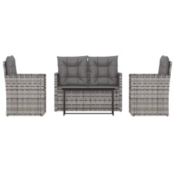 vidaXL Muebles de jardín con cojines 4 piezas ratán sintético gris
