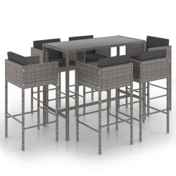 vidaXL Set muebles de bar jardín 7 pzas y cojines ratán sintético gris