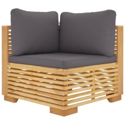 vidaXL Sofá esquina jardín con cojines gris oscuro madera maciza teca