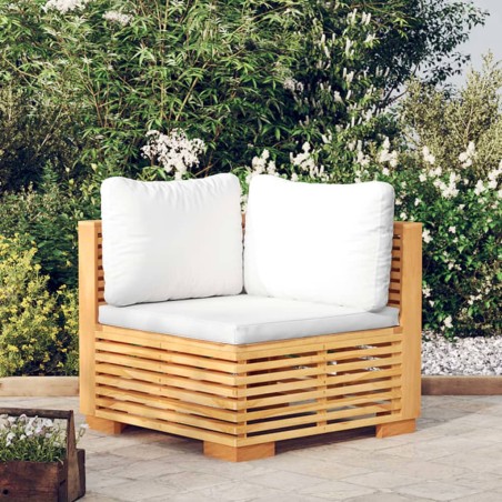 vidaXL Sofá esquina jardín con cojines color crema madera maciza teca