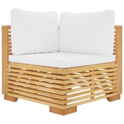 vidaXL Sofá esquina jardín con cojines color crema madera maciza teca