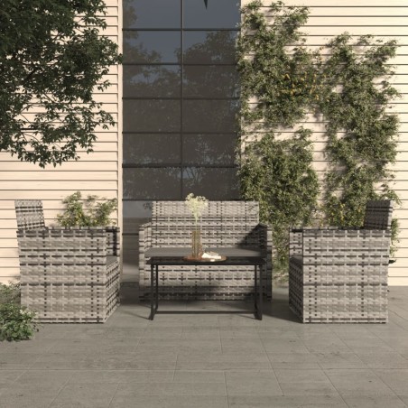 vidaXL Muebles de jardín con cojines 4 piezas ratán sintético gris