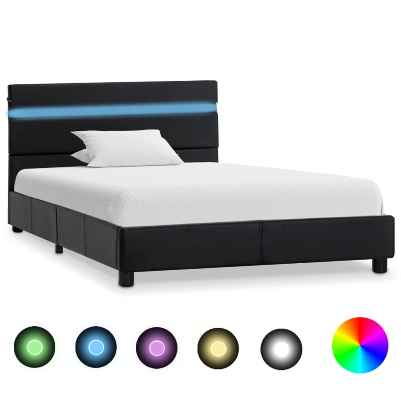 vidaXL Estructura de cama con LED cuero sintético negro 90x200 cm vidaXL Estructura de cama con LED cuero sintético negro 90x200 cm