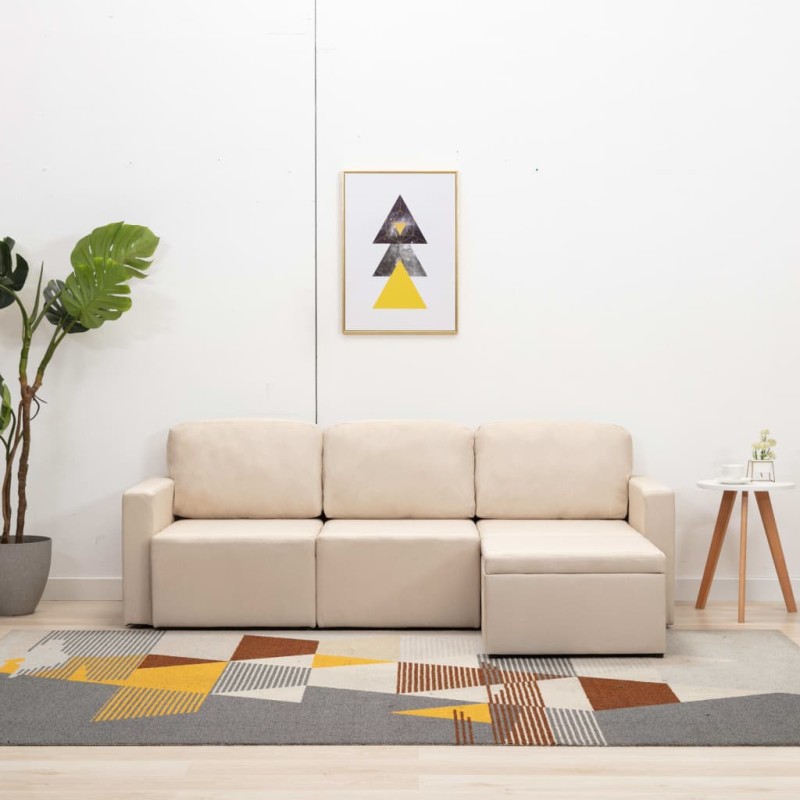 vidaXL Sofá cama modular de 3 plazas tela color crema vidaXL Sofá cama modular de 3 plazas tela color crema