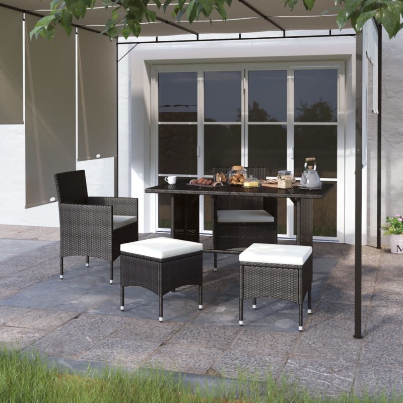 vidaXL Juego de silla de jardín y taburete 4 piezas ratán PE negro vidaXL Juego de silla de jardín y taburete 4 piezas ratán PE negro