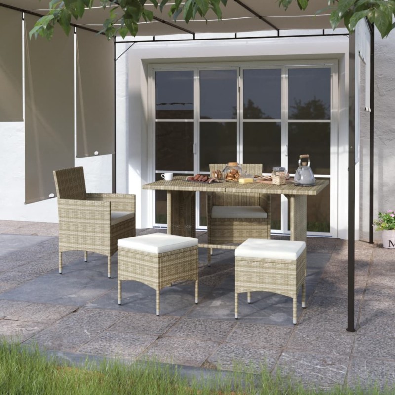 vidaXL Juego de silla de jardín y taburete 4 piezas ratán PE beige vidaXL Juego de silla de jardín y taburete 4 piezas ratán PE beige