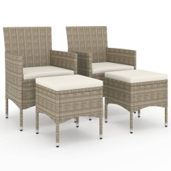 vidaXL Juego de silla de jardín y taburete 4 piezas ratán PE beige