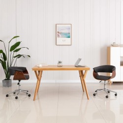 vidaXL Silla de comedor giratoria de madera curvada y tela gris