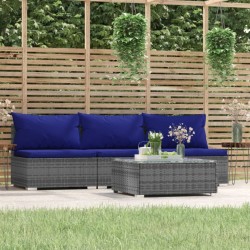 vidaXL Set de muebles de jardín 4 pzas y cojines ratán sintético gris