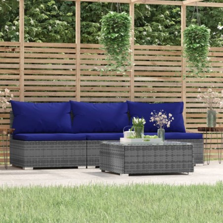vidaXL Set de muebles de jardín 4 pzas y cojines ratán sintético gris