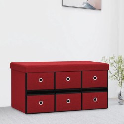 vidaXL Banco almacenaje plegable lino sintético rojo tinto 76x38x38 cm