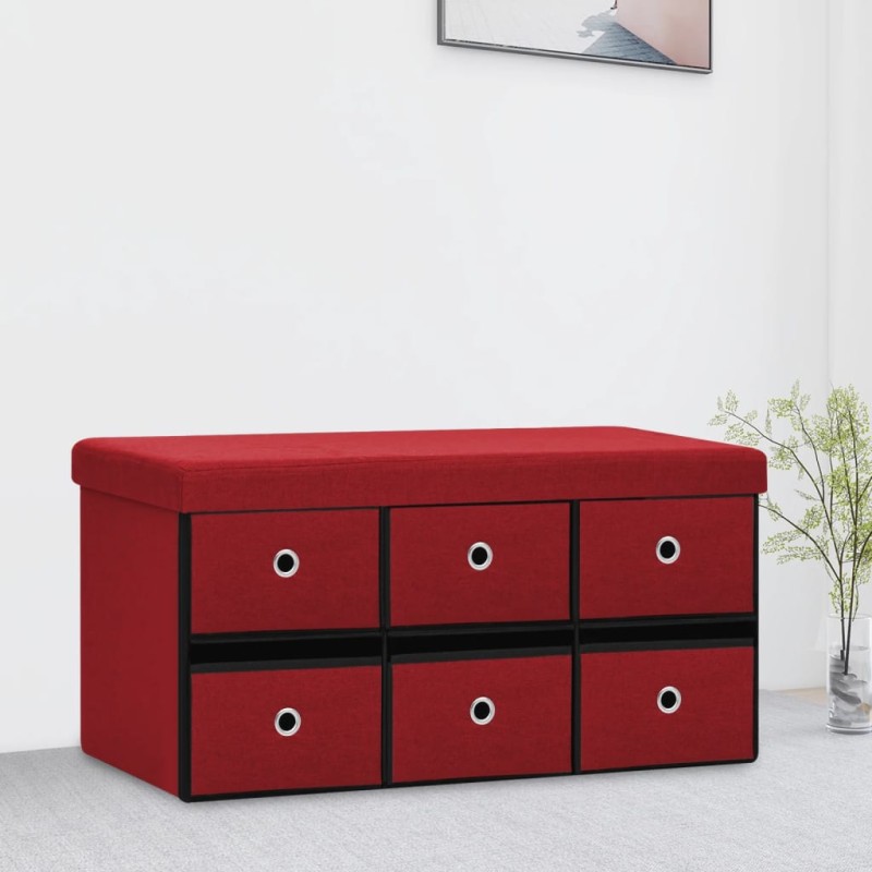 vidaXL Banco almacenaje plegable lino sintético rojo tinto 76x38x38 cm vidaXL Banco almacenaje plegable lino sintético rojo tinto 76x38x38 cm