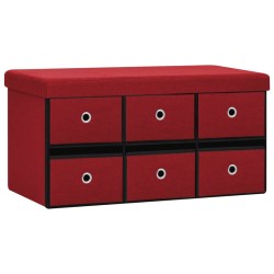 vidaXL Banco almacenaje plegable lino sintético rojo tinto 76x38x38 cm