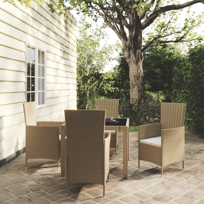 vidaXL Set de comedor de jardín 5 pzas y cojines ratán sintético beige vidaXL Set de comedor de jardín 5 pzas y cojines ratán sintético beige