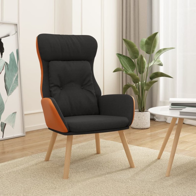 vidaXL Sillón de relax de tela y PVC negro vidaXL Sillón de relax de tela y PVC negro