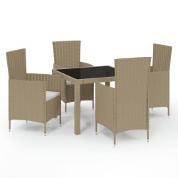 vidaXL Set de comedor de jardín 5 pzas y cojines ratán sintético beige