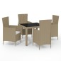 vidaXL Set de comedor de jardín 5 pzas y cojines ratán sintético beige vidaXL Set de comedor de jardín 5 pzas y cojines ratán sintético beige