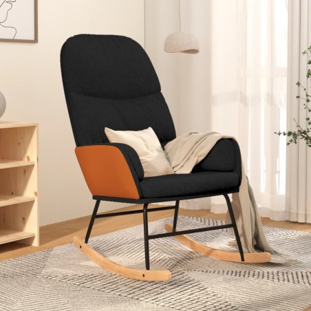 vidaXL Silla mecedora de tela negra