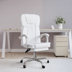 vidaXL Silla de oficina reclinable cuero sintético blanco