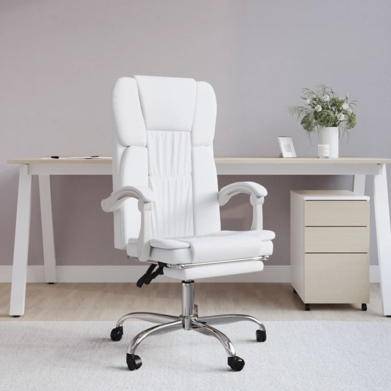 vidaXL Silla de oficina reclinable cuero sintético blanco vidaXL Silla de oficina reclinable cuero sintético blanco