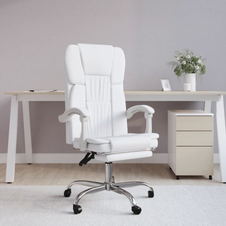 vidaXL Silla de oficina reclinable cuero sintético blanco