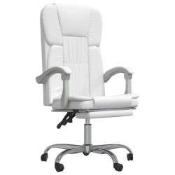vidaXL Silla de oficina reclinable cuero sintético blanco