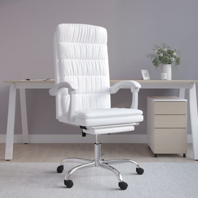 vidaXL Silla de oficina reclinable cuero sintético blanco vidaXL Silla de oficina reclinable cuero sintético blanco