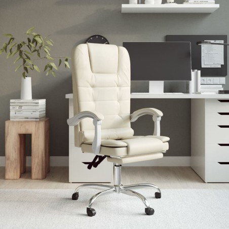 vidaXL Silla de oficina reclinable masaje cuero sintético color crema