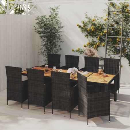 vidaXL Set comedor de jardín 9 piezas y cojines ratán sintético negro