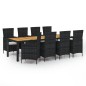 vidaXL Set comedor de jardín 9 piezas y cojines ratán sintético negro vidaXL Set comedor de jardín 9 piezas y cojines ratán sintético negro