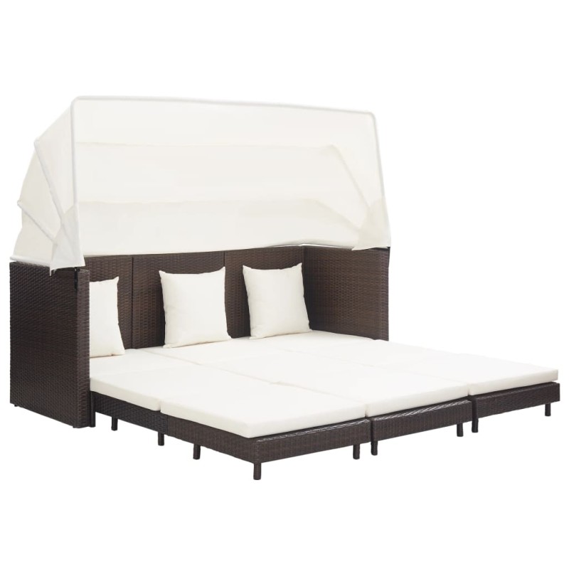 vidaXL Sofá cama de jardín 3 plazas con capota ratán sintético marrón vidaXL Sofá cama de jardín 3 plazas con capota ratán sintético marrón