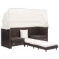 vidaXL Sofá cama de jardín 3 plazas con capota ratán sintético marrón vidaXL Sofá cama de jardín 3 plazas con capota ratán sintético marrón