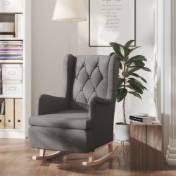 vidaXL Sillón con patas mecedoras madera de caucho tela gris oscuro