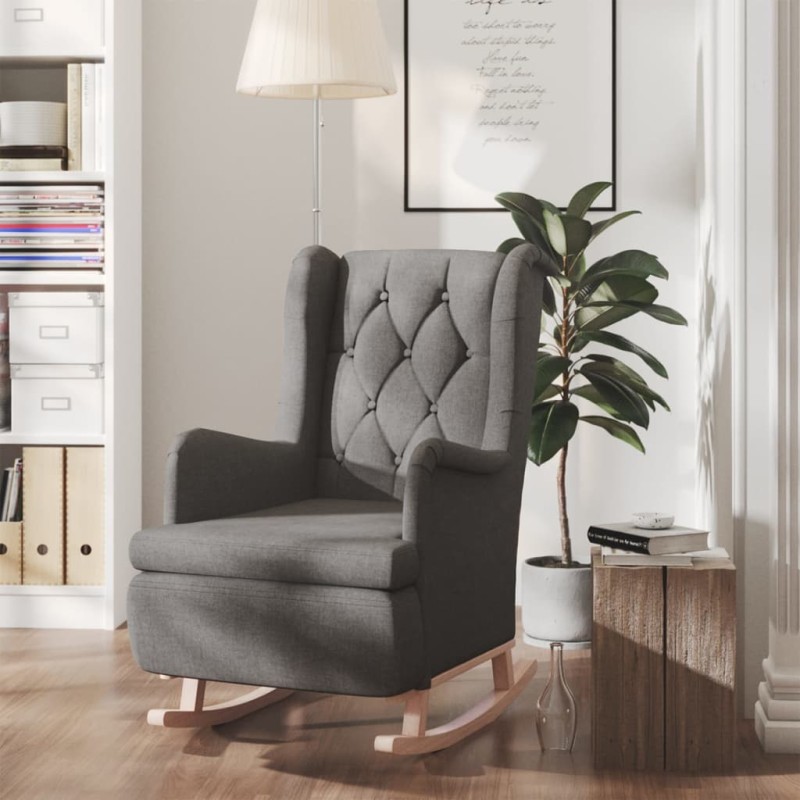 vidaXL Sillón con patas mecedoras madera de caucho tela gris oscuro vidaXL Sillón con patas mecedoras madera de caucho tela gris oscuro