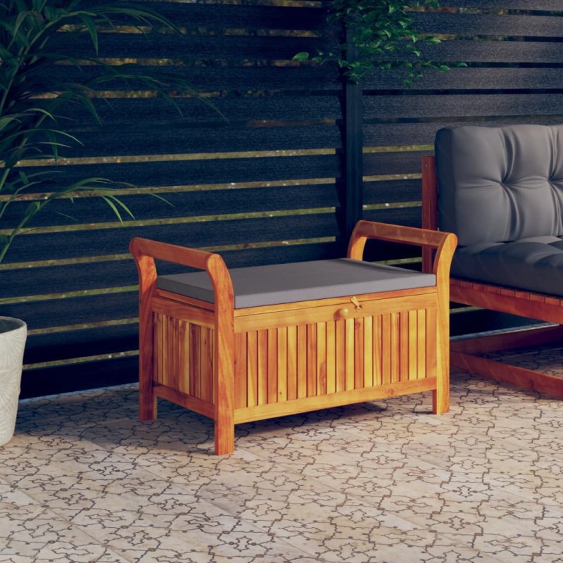 vidaXL Banco almacenaje jardín con cojín madera maciza de acacia 91 cm