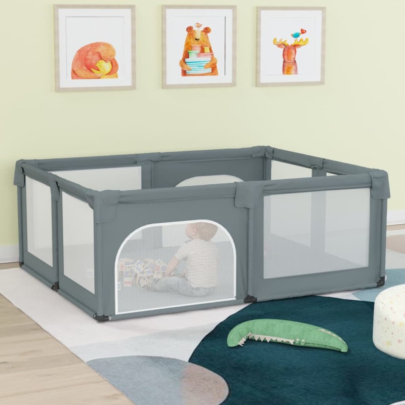 vidaXL Parque para bebés con 2 puertas tela Oxford gris claro vidaXL Parque para bebés con 2 puertas tela Oxford gris claro