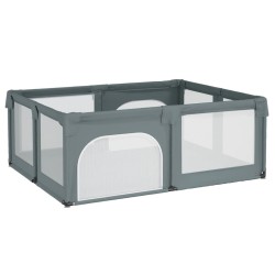 vidaXL Parque para bebés con 2 puertas tela Oxford gris claro